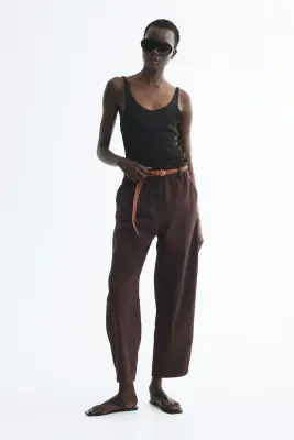 Pantalon barrel avec ceinture - Marron foncé — photo 1