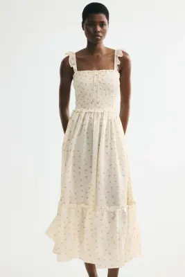 Robe volantée avec corsage smocké - Crème/citrons — photo 2