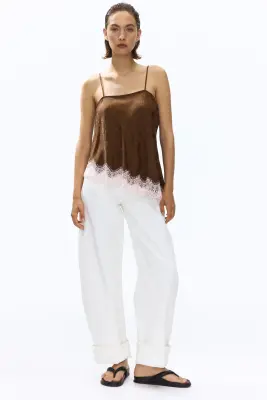 Top asymétrique en viscose avec bretelles fines - Marron — photo 1