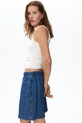 Short en denim avec taille élastique - Bleu denim — photo 2