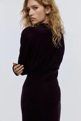 Robe froncée avec col cheminée - Violet prune — photo 2