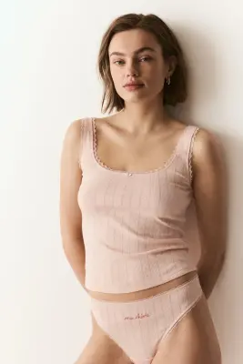 Débardeur en pointelle de coton - Rose pêche clair — photo 1