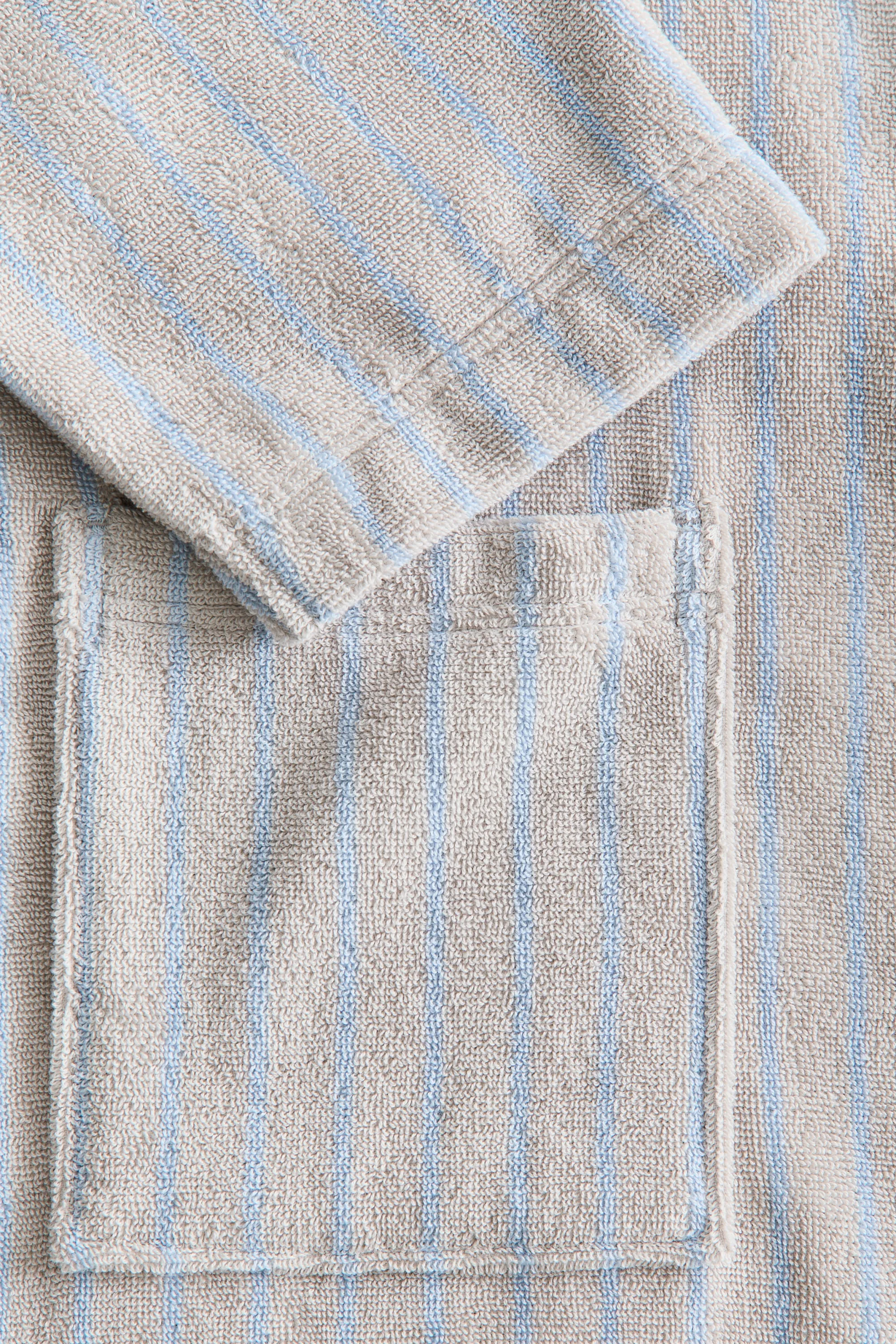 Robe de chambre en coton éponge - Gris clair/rayures bleues