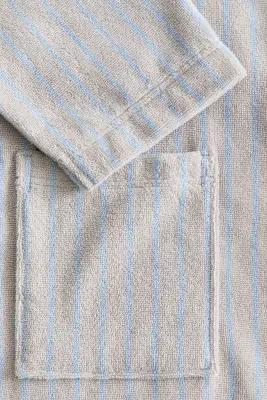 Robe de chambre en coton éponge - Gris clair/rayures bleues — photo 1