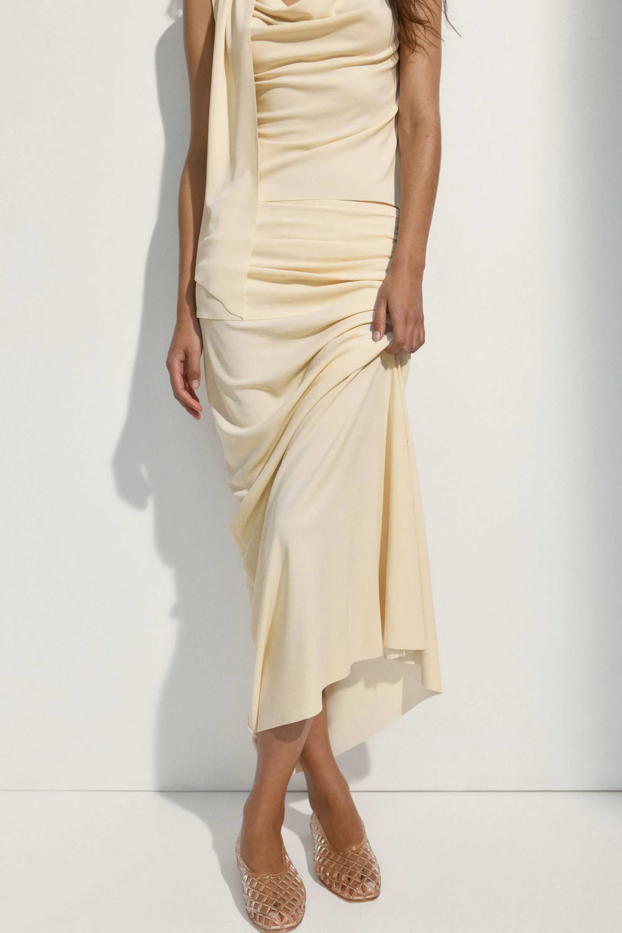 Jupe maxi à effet drapé - Jaune clair