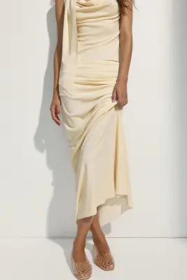Jupe maxi à effet drapé - Jaune clair — photo 1