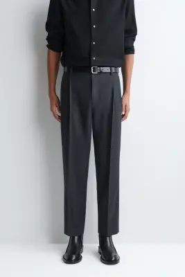 PANTALON À PLIS DROIT DÉCONTRACTÉ EN LAINE - BLEU MARINE — photo 4