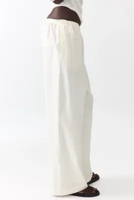 Pantalon à cordon en lin mélangé - Ivoire — photo 2