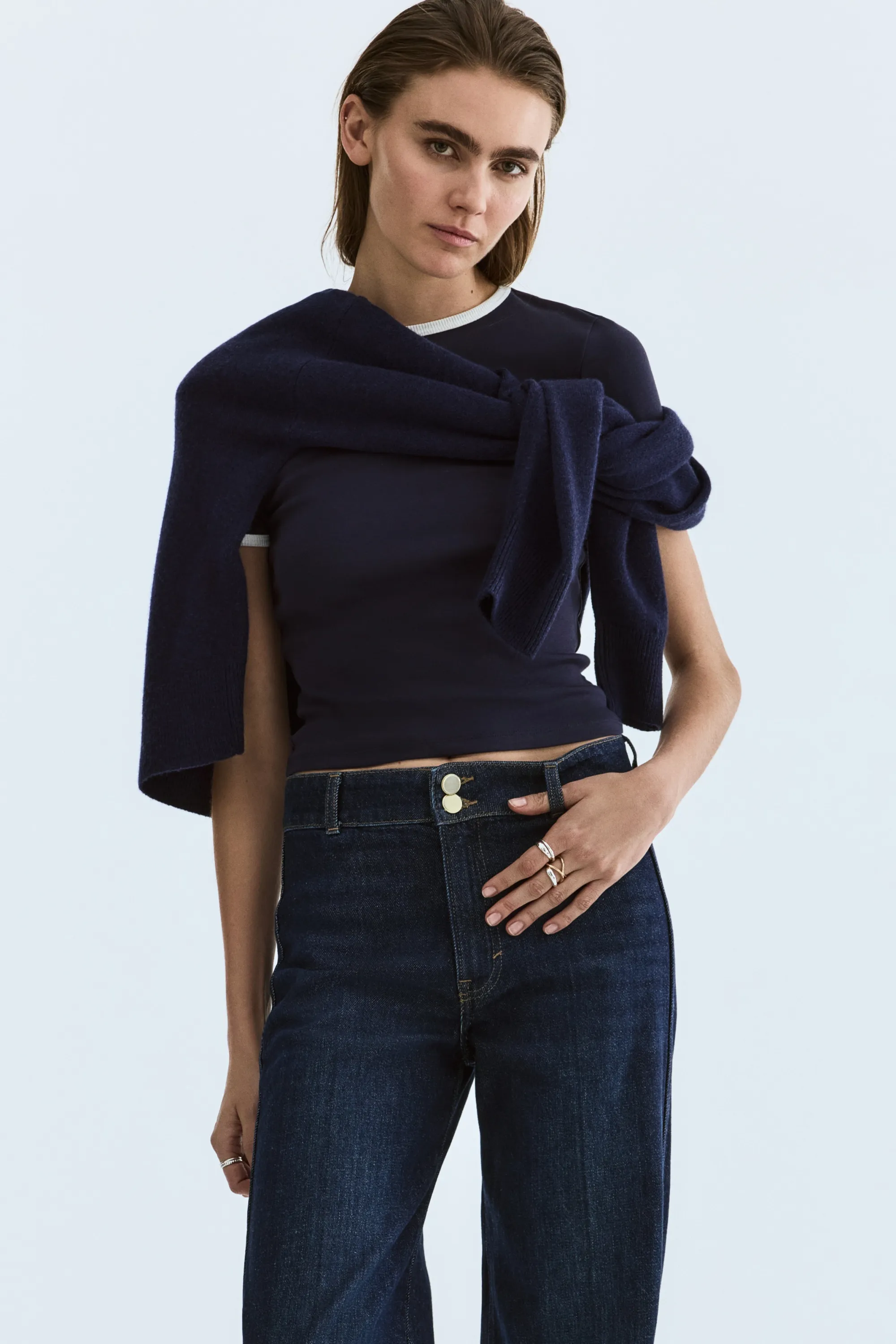 Wide High Waist Jeans - Bleu denim foncé