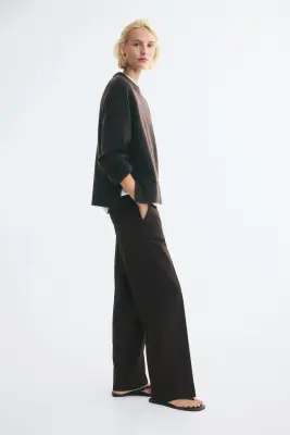 Pantalon chic en twill - Marron foncé — photo 2