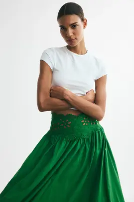 Jupe en coton avec dentelle - Vert — photo 2