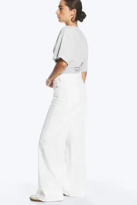 Jean jambe large taille mi-haute Paz - Blanc cassé - Blanc — photo 2