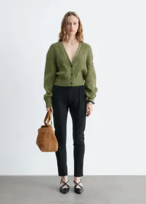 Cardigan côtelé en coton - Vert chiné — photo 3