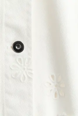 Veste en twill avec broderie anglaise - Blanc — photo 5
