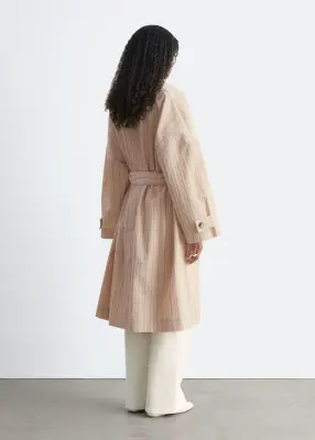 Trench-coat oversize à fines rayures - Beige/Fines rayures — photo 4