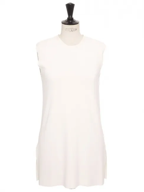Mini robe par Phoebe Philo sans manche col rond en maille stretch blanc crème Prix boutique 950€ Taille S