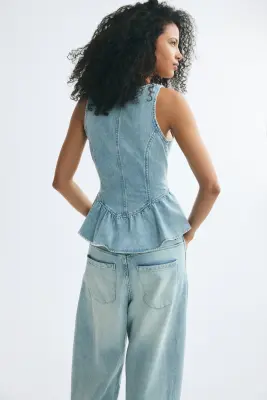 Top péplum en denim - Bleu denim clair — photo 3