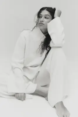 Pantalon en laine mélangée - Crème — photo 1