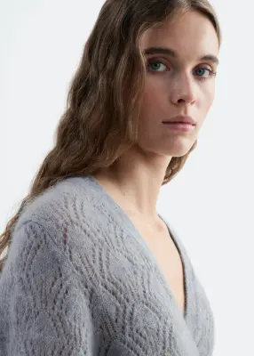 Cardigan en mohair mélangé à maille pointelle - Gris — photo 5