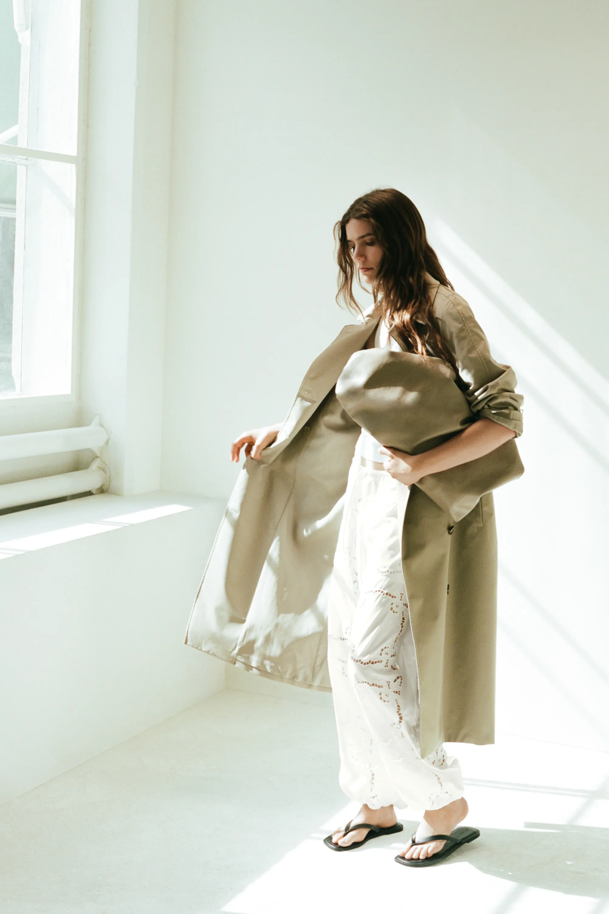 Pantalon ballon avec broderie anglaise - Blanc