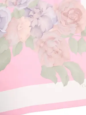 Foulard carré de soie fleurs rose mauve et blanc Prix boutique 390€ Taille 76 x 76cm — photo 3