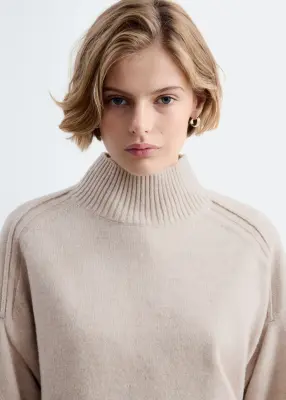 Pull à col montant en laine et coton - Taupe clair — photo 4