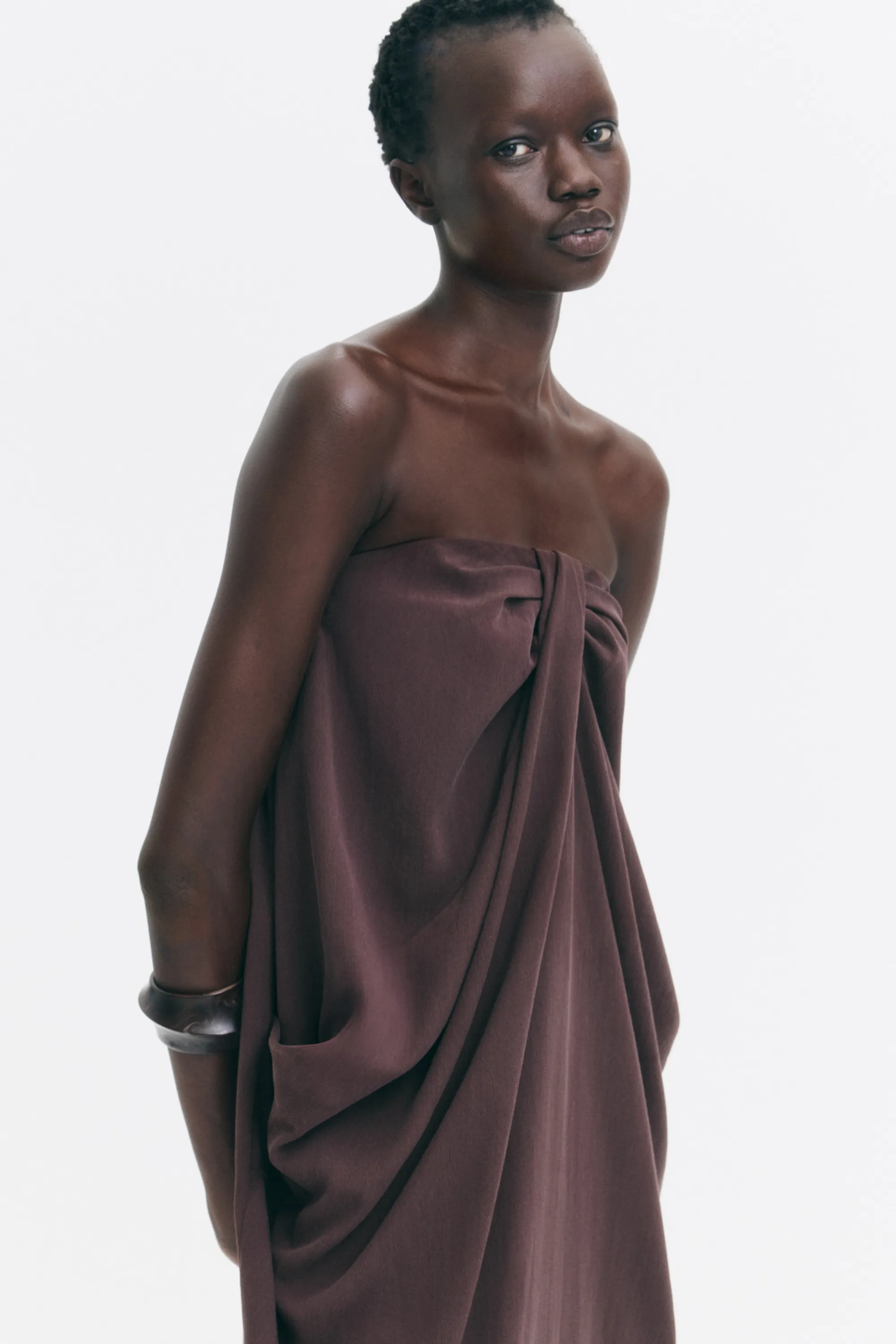 Robe bandeau avec détail noué - Marron foncé