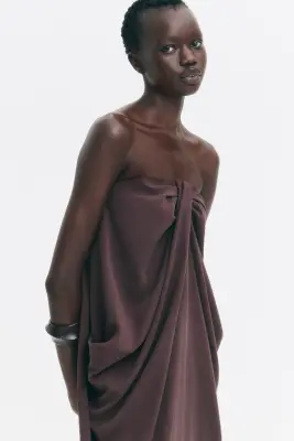 Robe bandeau avec détail noué - Marron foncé — photo 1