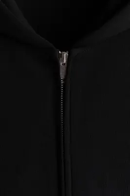 Veste à capuche zippée Oversized Fit en interlock - Noir — photo 5