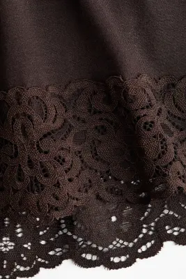 Robe en jersey avec dentelle - Marron foncé — photo 2