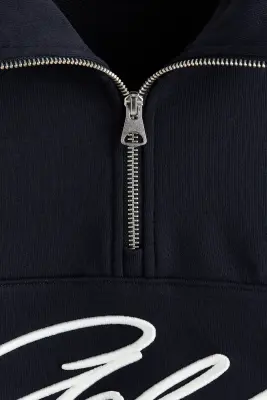Sweat Relaxed Fit avec col zippé - Noir/Golden — photo 4