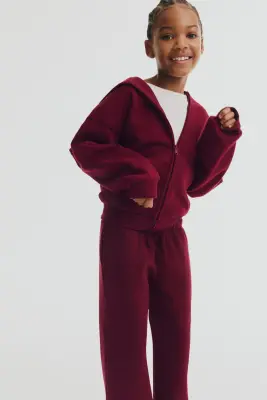 Pantalon jogger large avec intérieur brossé - Rouge foncé — photo 2