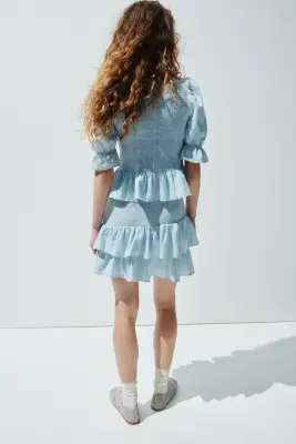 Blouse smockée en denim - Bleu clair — photo 4