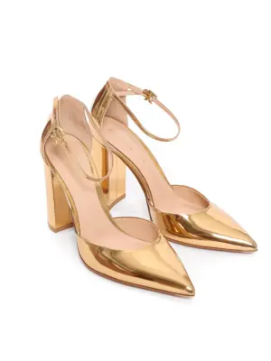 Sandales à talon épais et bride cheville en cuir métallisé doré Px boutique 790€ Taille 40,5 — photo 3