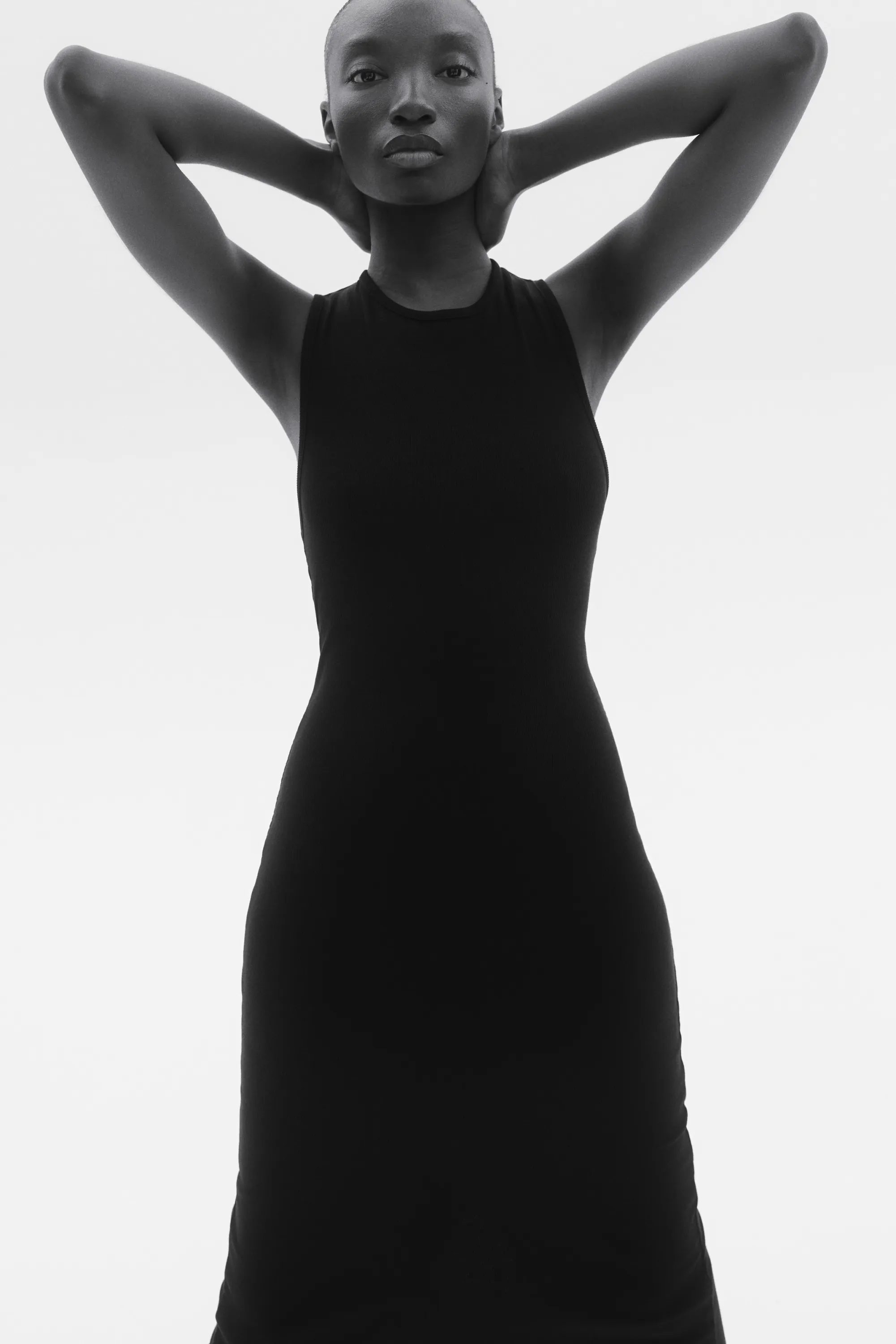 Robe maxi en maille côtelée - Noir