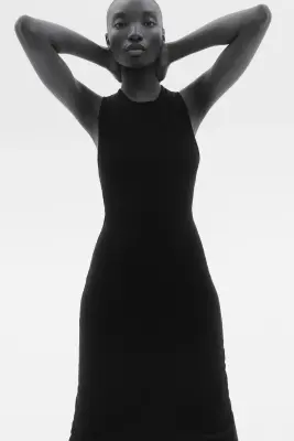 Robe maxi en maille côtelée - Noir — photo 1