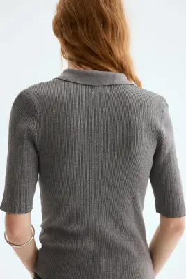 Top en maille pointelle - Gris chiné — photo 2
