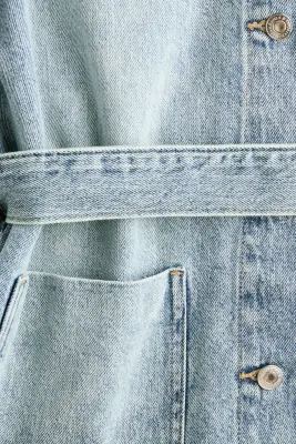 Tie-belt denim jacket - Bleu denim clair — photo 5