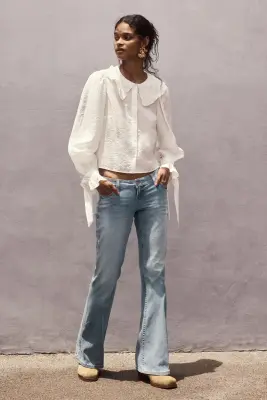 Flared Leg Ultra Low Waist Jeans - Bleu denim clair — photo 2