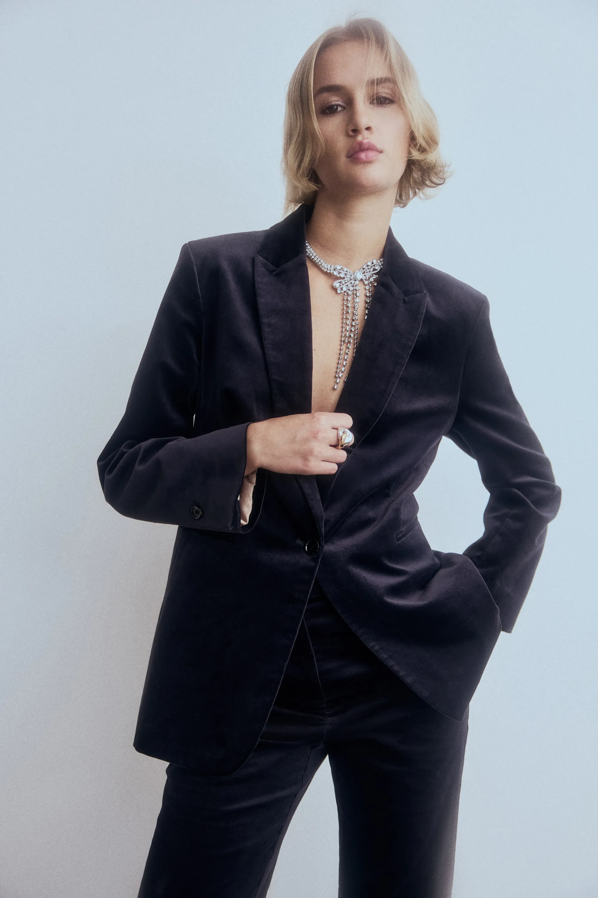 Pantalon évasé en velours - Bleu marine