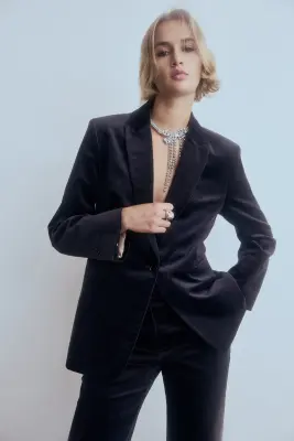 Pantalon évasé en velours - Bleu marine — photo 1