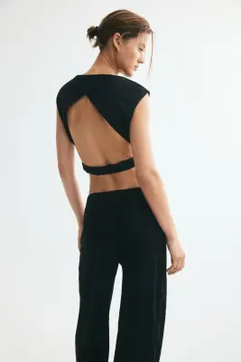 Pantalon à taille élastique en jersey jacquard - Noir — photo 3