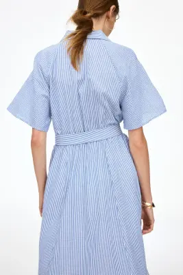Robe chemise avec ceinture à nouer - Bleu/rayé — photo 3