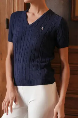 Talina Cable Knit Top - Navy — photo 4