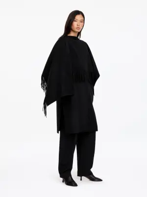 Manteau cape en laine mélangée doublée - Noir — photo 3