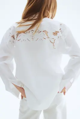 Chemise en coton avec broderie anglaise - Blanc — photo 3