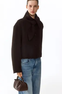 Veste faite main en laine mélangée - Marron foncé — photo 2