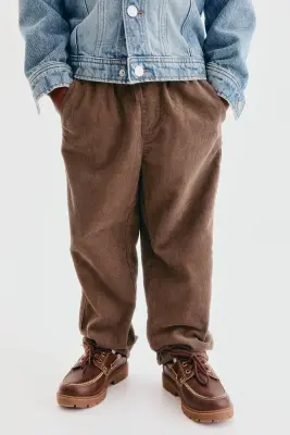 Pantalon doublé en velours côtelé - Marron — photo 1
