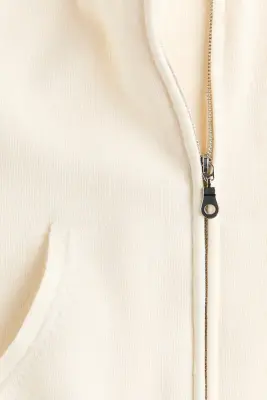 Veste à capuche en maille fine avec zip - Crème — photo 5