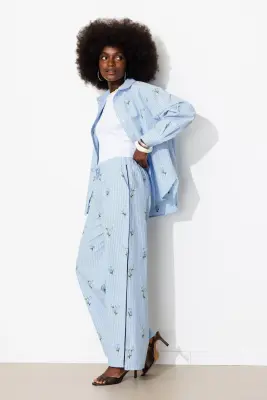Pantalon rayé brodé Femme — photo 5